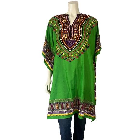 Sante Classics Green Purple Gold Dashiki Silky Sparkly Tunic Boho Coverup Top - Picture 1 of 16